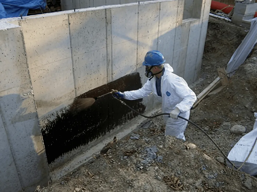 Professional waterproofing the exterior walls of the basement in Nashua, NH
