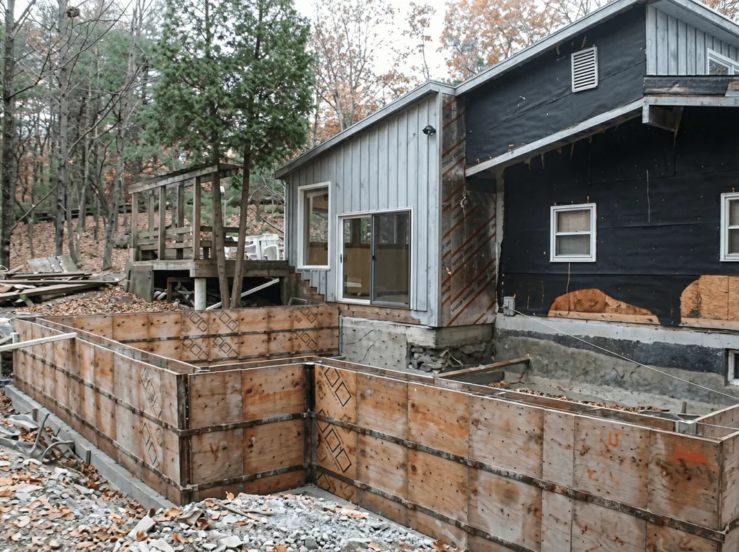 Prepared site with foundation forms for home remodeling and addition project in Nashua, NH